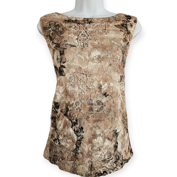 NWOT Chicos tn & black floral lace shell blouse top Womens Large - Picture 5 of 7